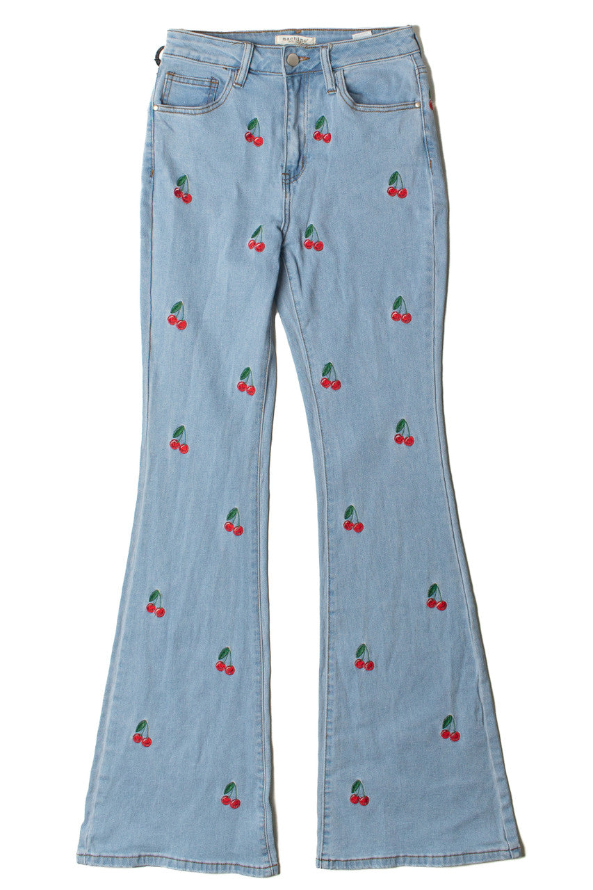 Embroidered Cherry Flare Jeans