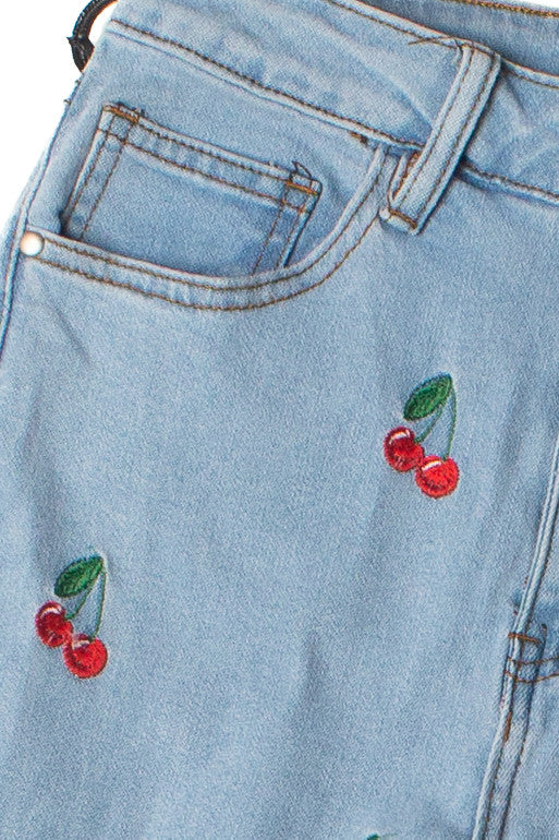 Embroidered Cherry Flare Jeans