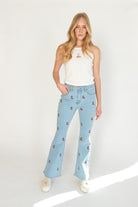 Embroidered Cherry Flare Jeans
