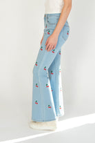 Embroidered Cherry Flare Jeans