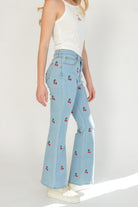 Embroidered Cherry Flare Jeans