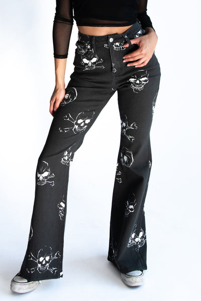 Skull Print Flare Jeans – Ragstock