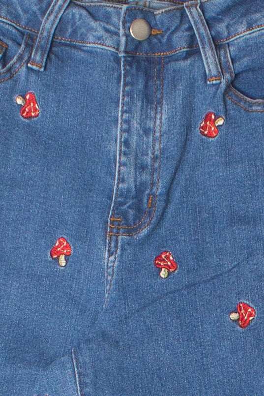 Embroidered Mushroom Jeans 