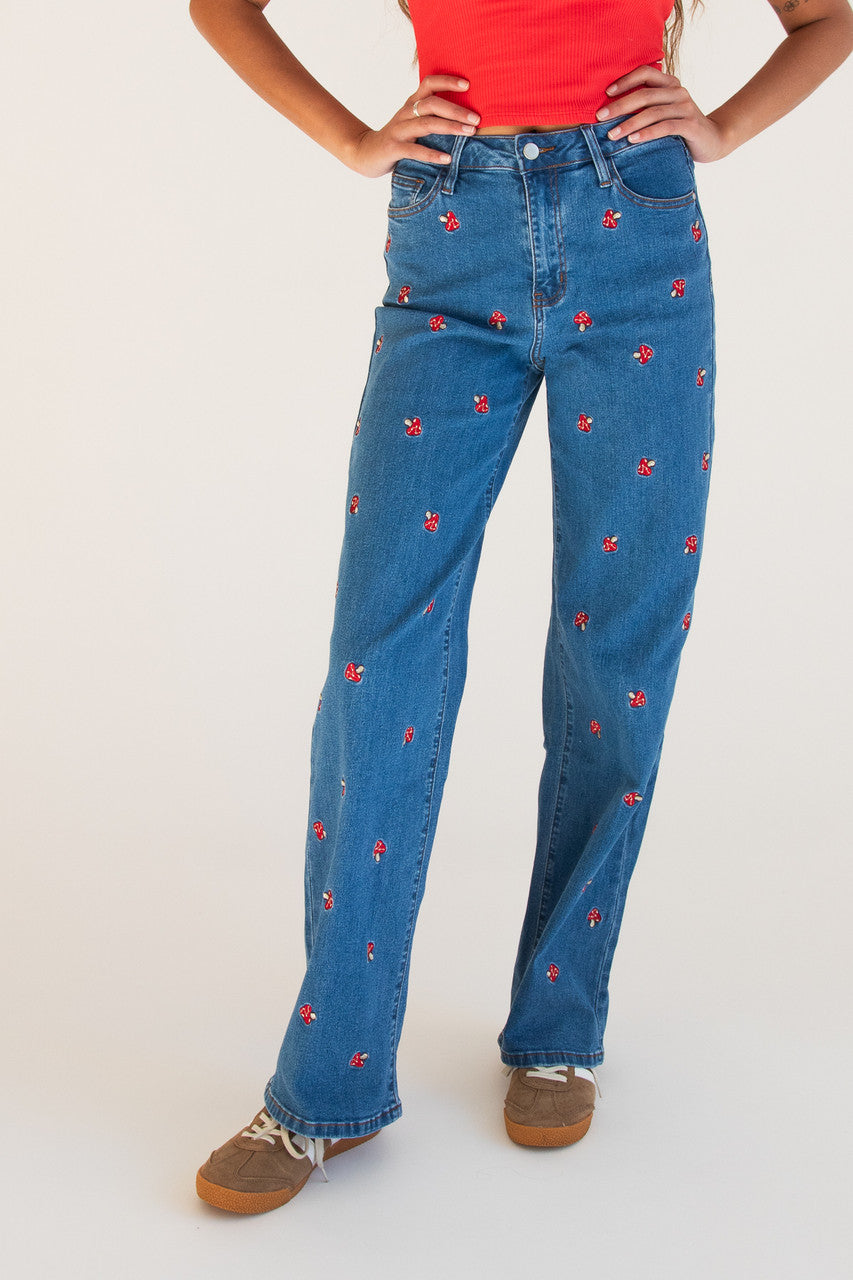 Embroidered Mushroom Jeans 