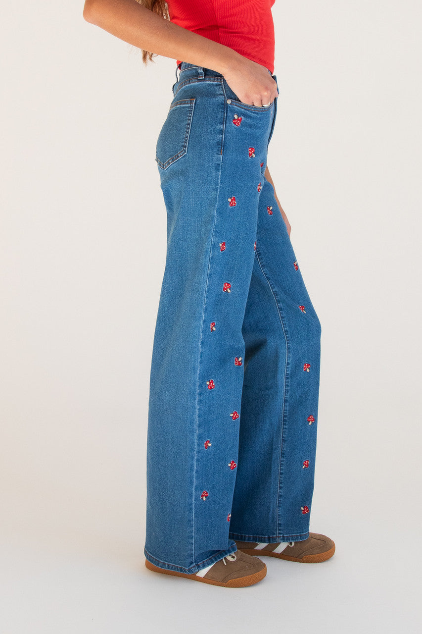 Embroidered Mushroom Jeans 