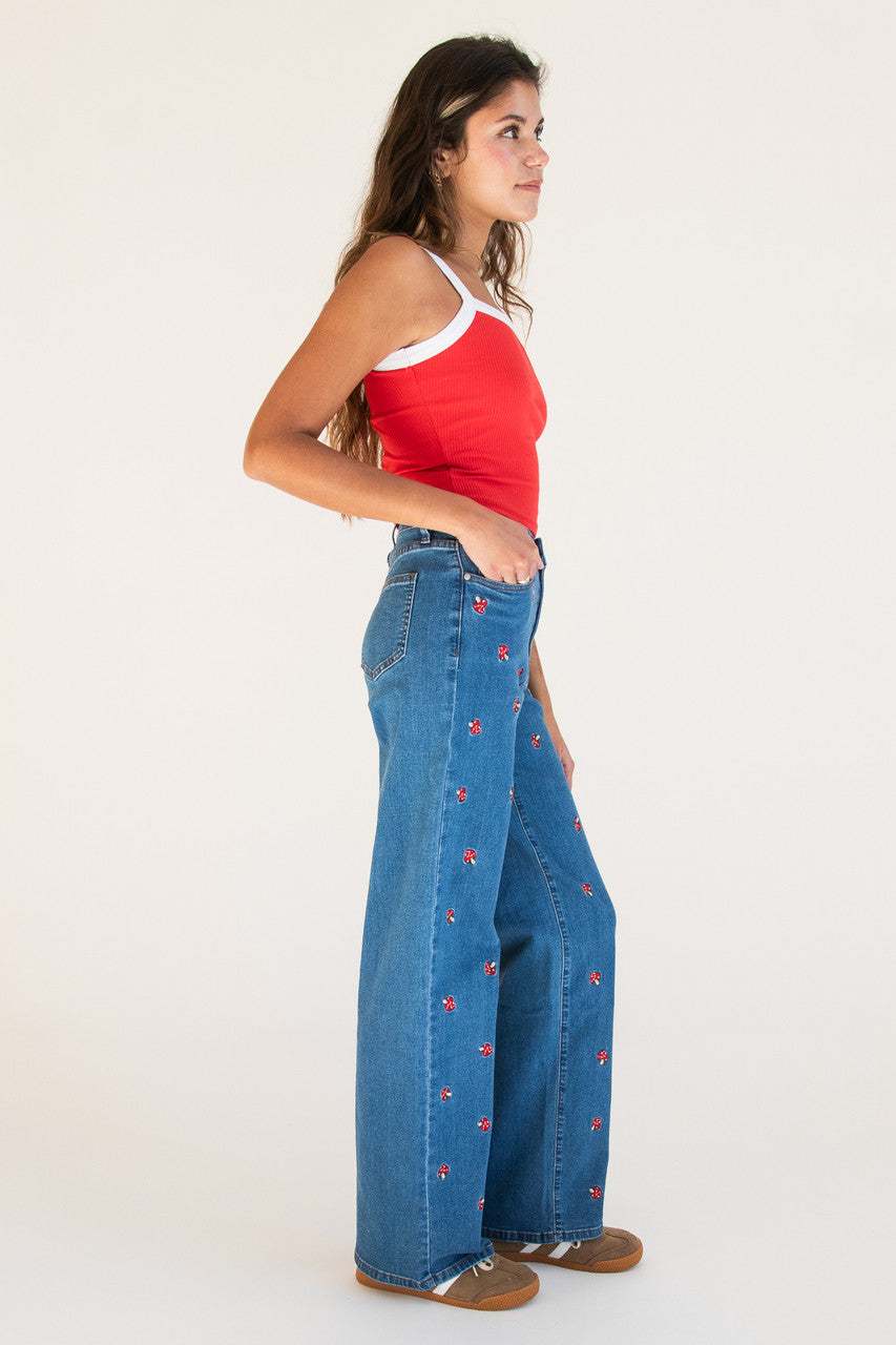 Embroidered Mushroom Jeans 