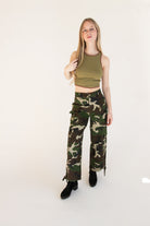 Drawstring Camo Cargo Pants