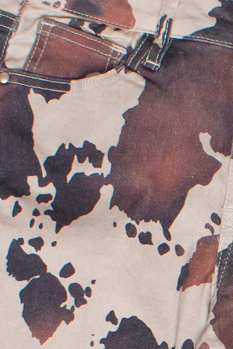Brown Cow Print Flare Jeans