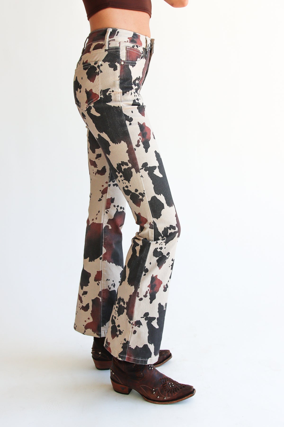 Brown Cow Print Flare Jeans
