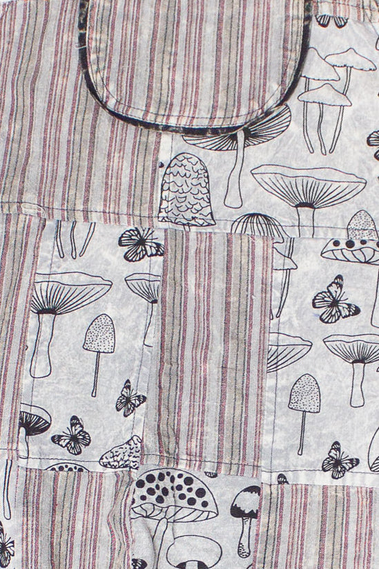 Gray Mushroom Butterfly Patchwork Overalls
