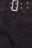 High Rise Belted Flare Jeans - Black