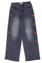 Embroidered Cherry Wide Leg Jeans