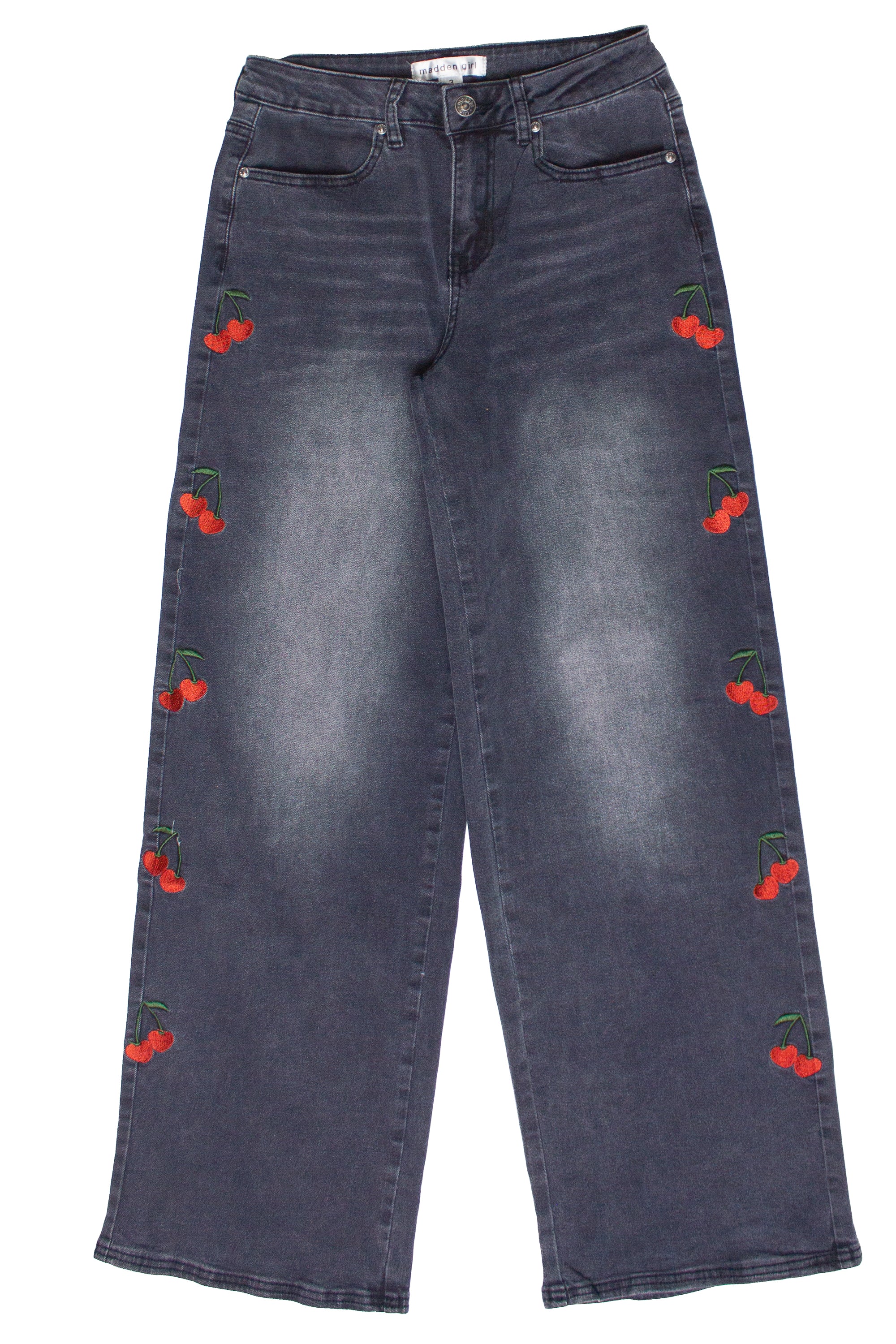 Embroidered Cherry Wide Leg Jeans