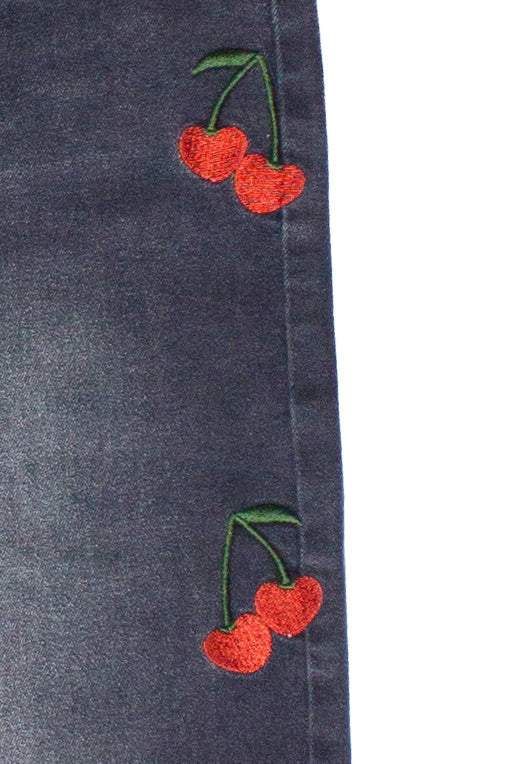 Embroidered Cherry Wide Leg Jeans