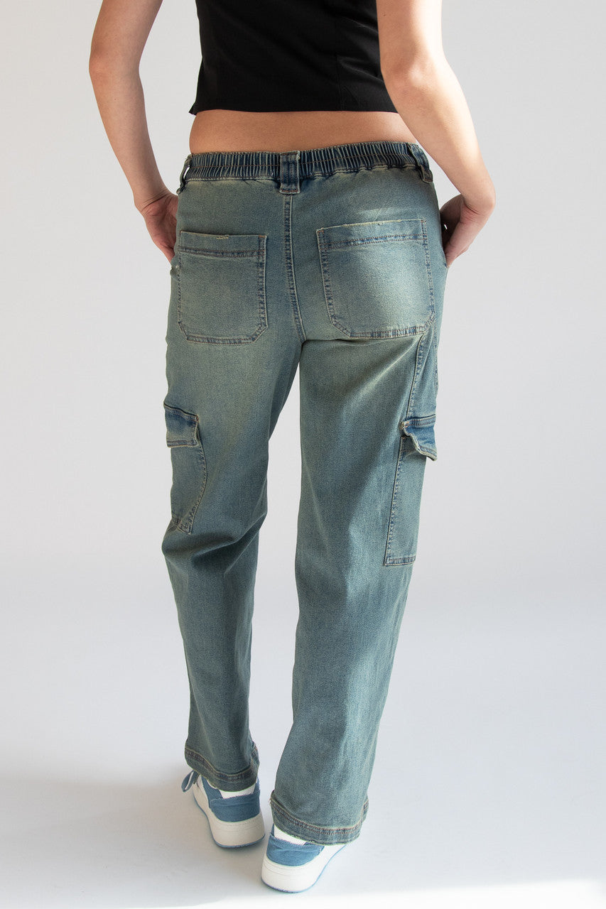 Grunge Wash Cargo Skater Jeans