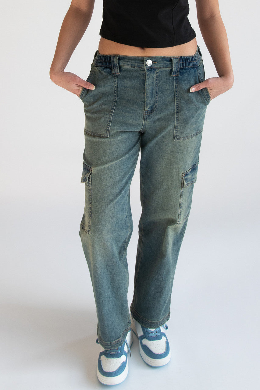 Grunge Wash Cargo Skater Jeans