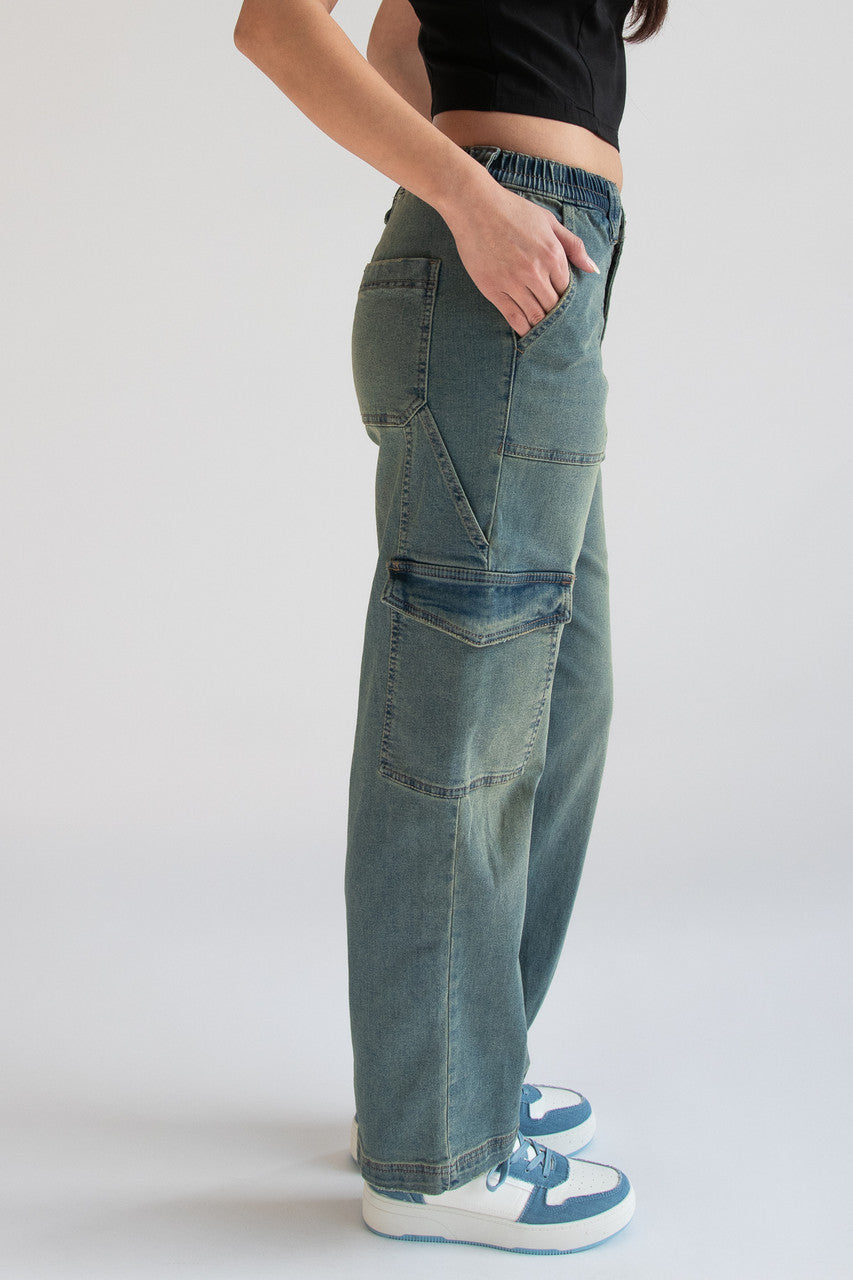 Grunge Wash Cargo Skater Jeans