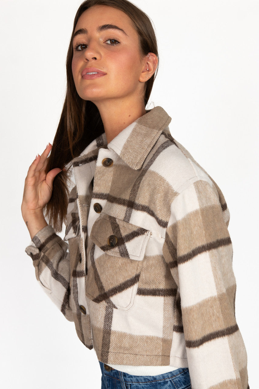 Taupe Skimmer Brushed Plaid Jacket