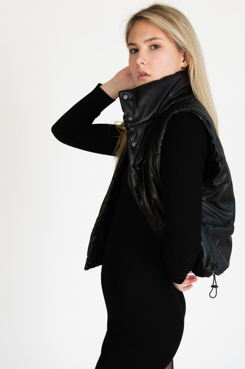 Black Snap Front Puffer Vest