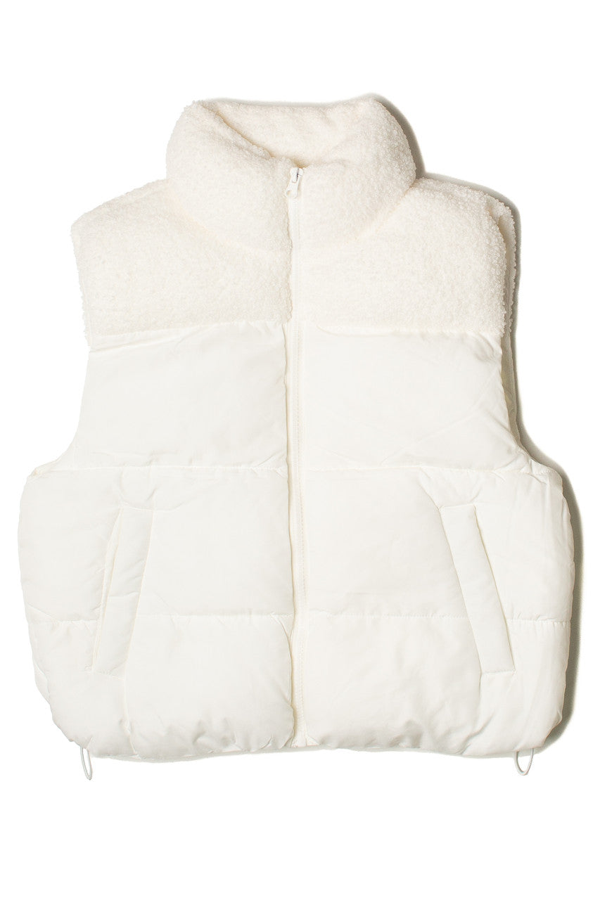 White Sherpa Yoke Puffer Vest