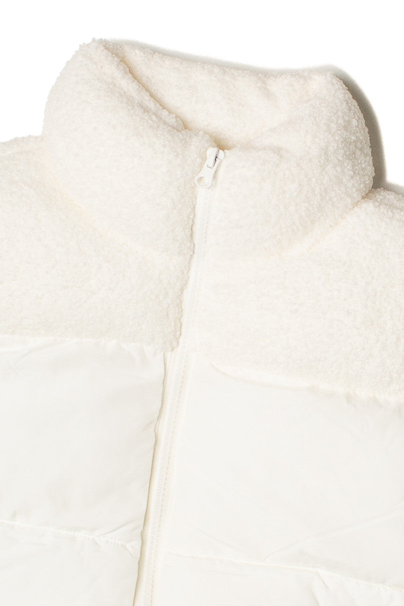 White Sherpa Yoke Puffer Vest