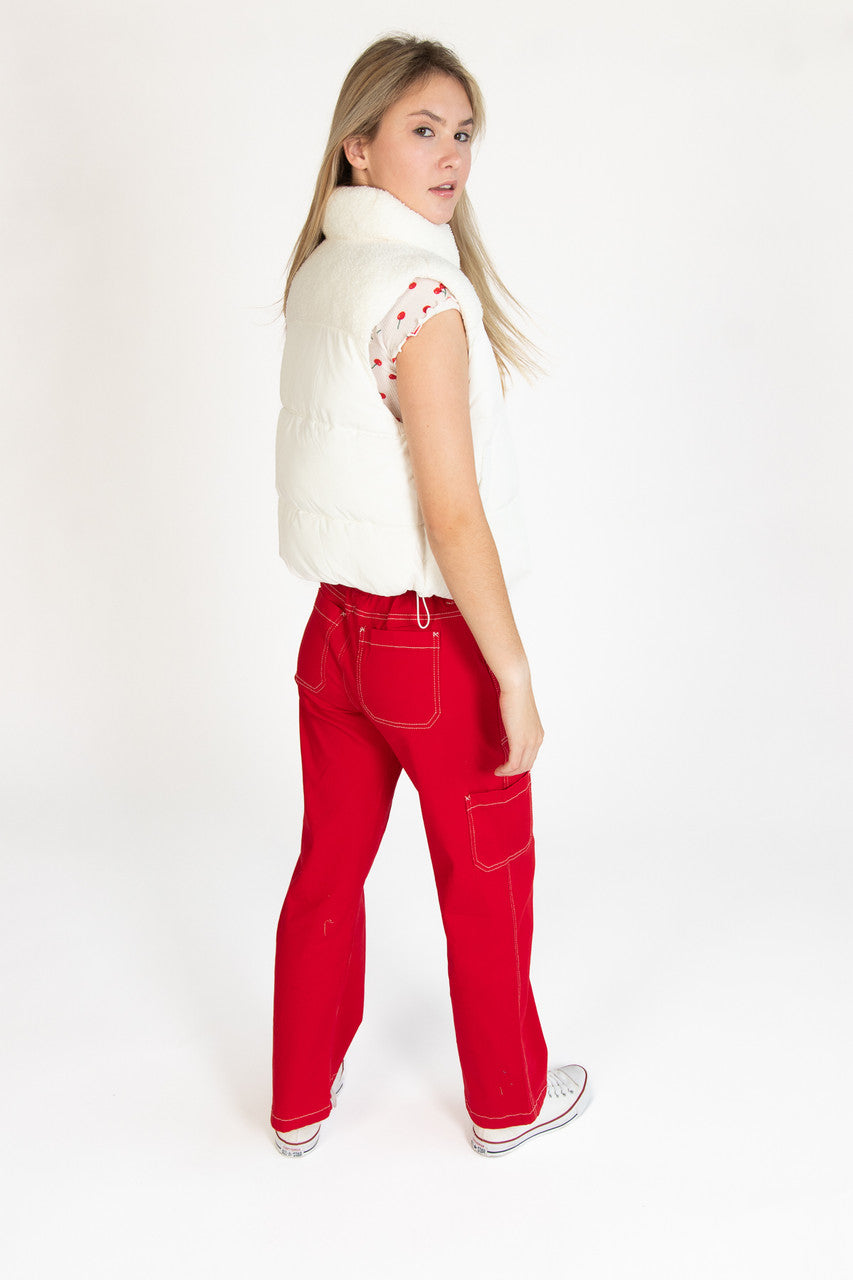 White Sherpa Yoke Puffer Vest