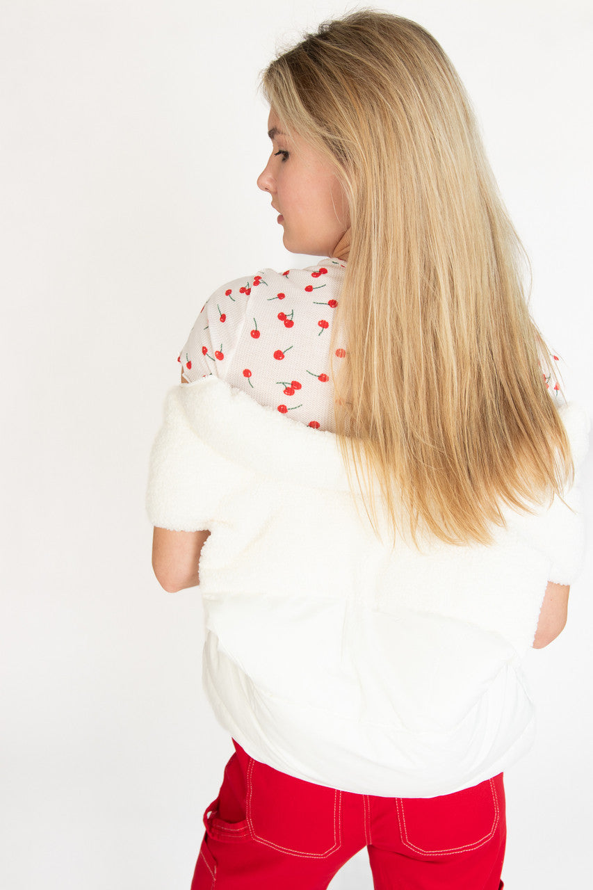 White Sherpa Yoke Puffer Vest