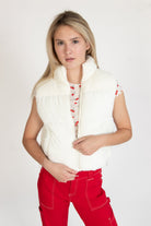 White Sherpa Yoke Puffer Vest