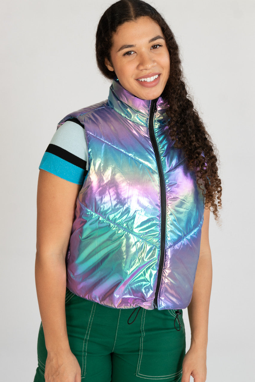 トップス Supreme 14aw Iridescent Puffy Vest FW14 Supreme Iridescent puffy vest L Large Black Rare gilet