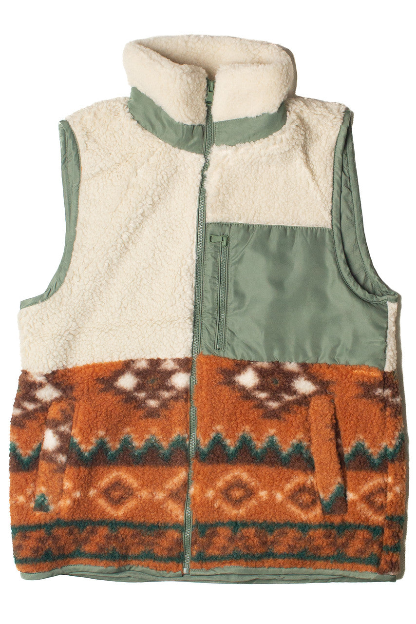 Printed Sherpa Zip Up Vest