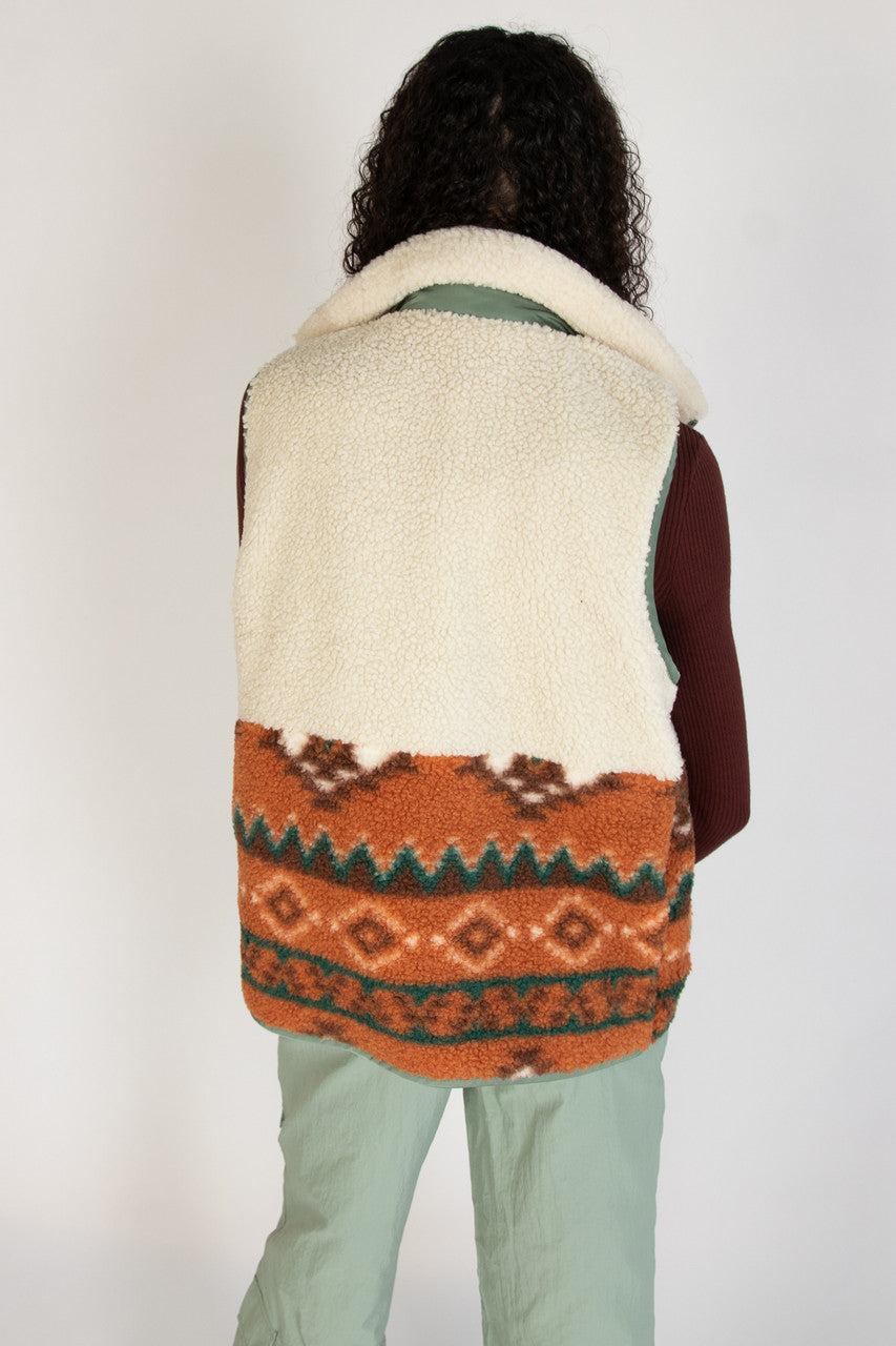 Printed Sherpa Zip Up Vest