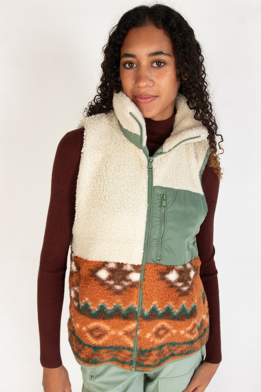 Printed Sherpa Zip Up Vest