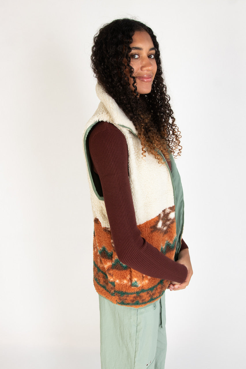 Printed Sherpa Zip Up Vest
