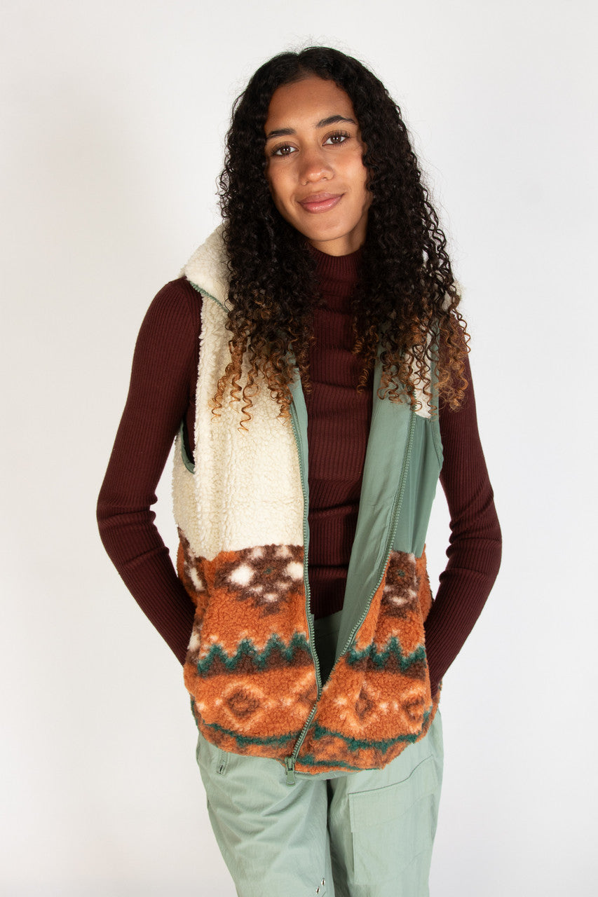 Printed Sherpa Zip Up Vest
