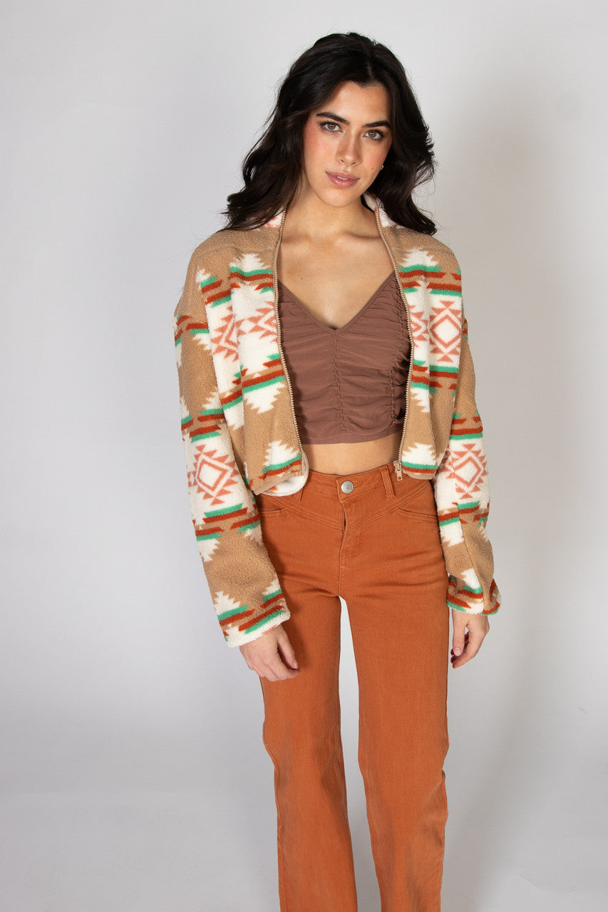 Khaki Printed Sherpa