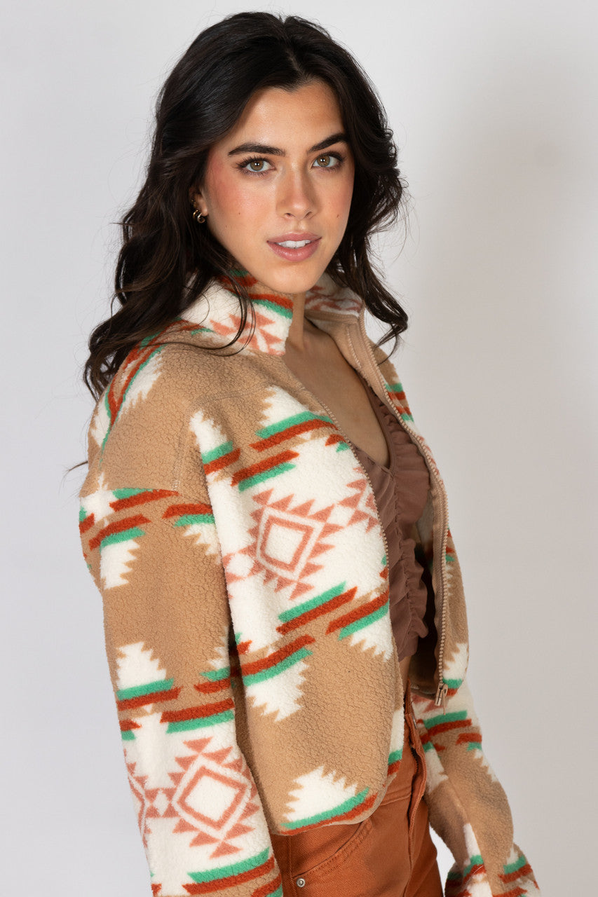 Khaki Printed Sherpa