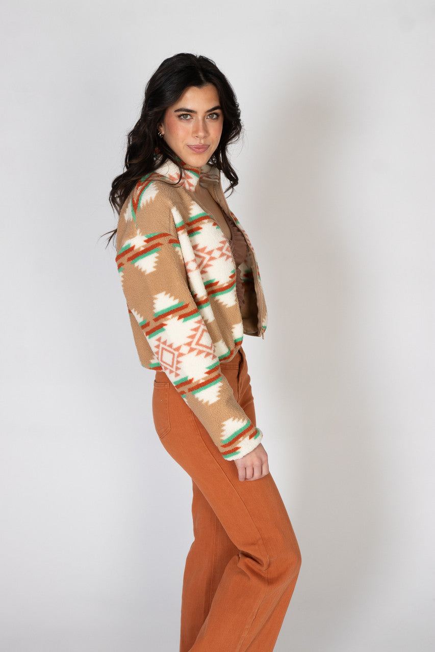 Khaki Printed Sherpa