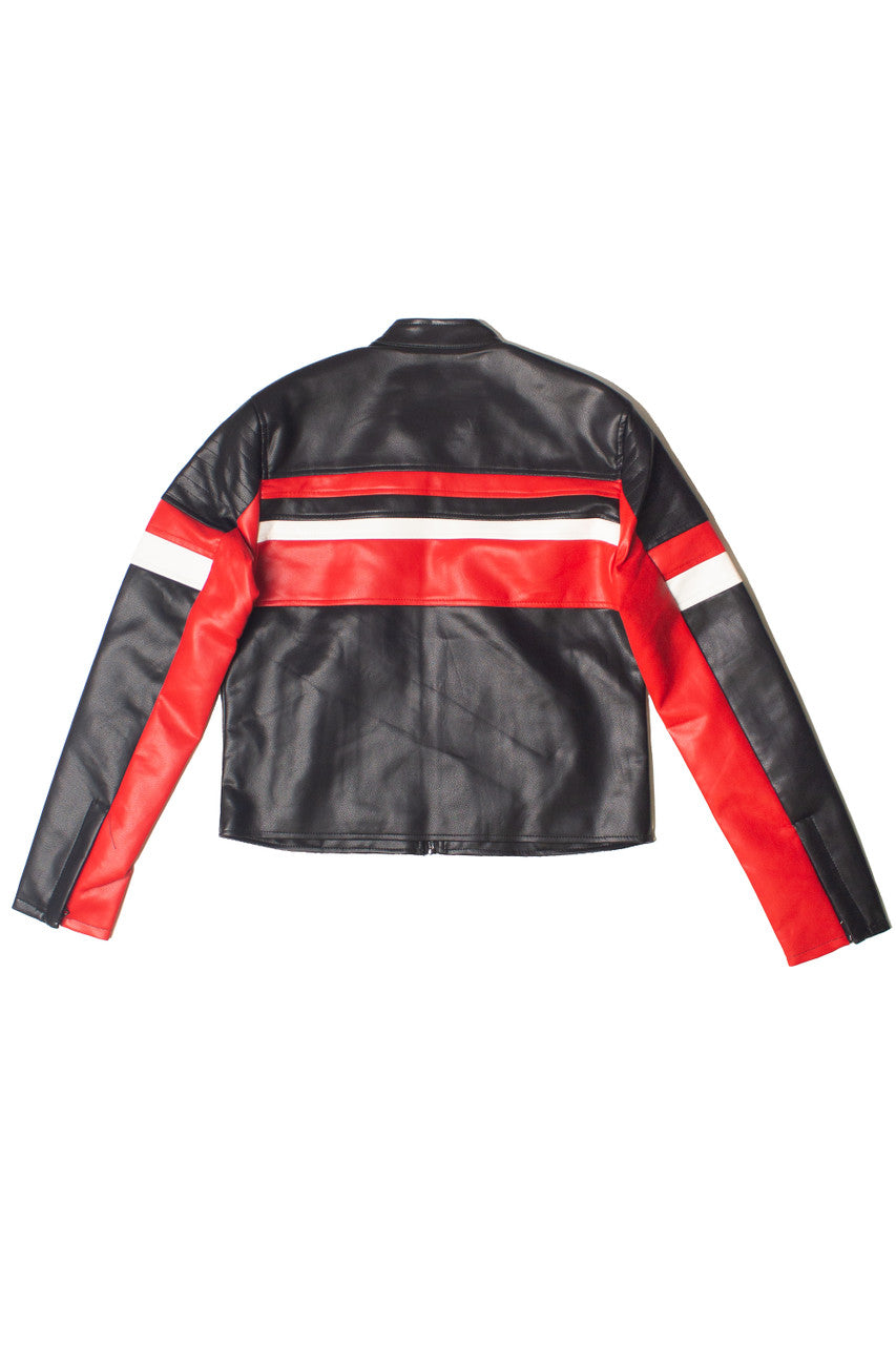 Racing Stripe Pleather Moto Jacket