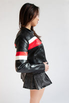 Racing Stripe Pleather Moto Jacket
