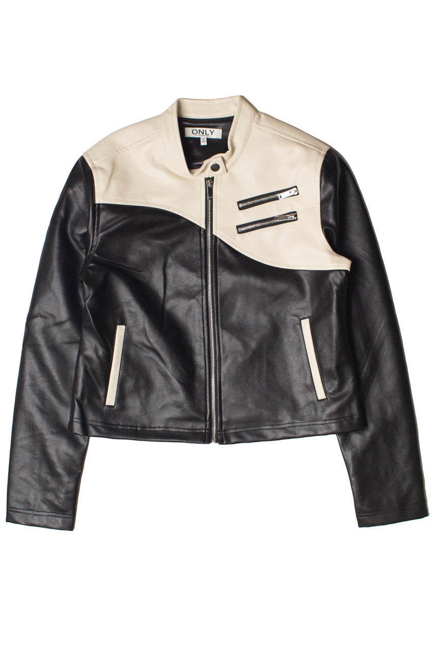 Pleather Colorblock Moto Jacket