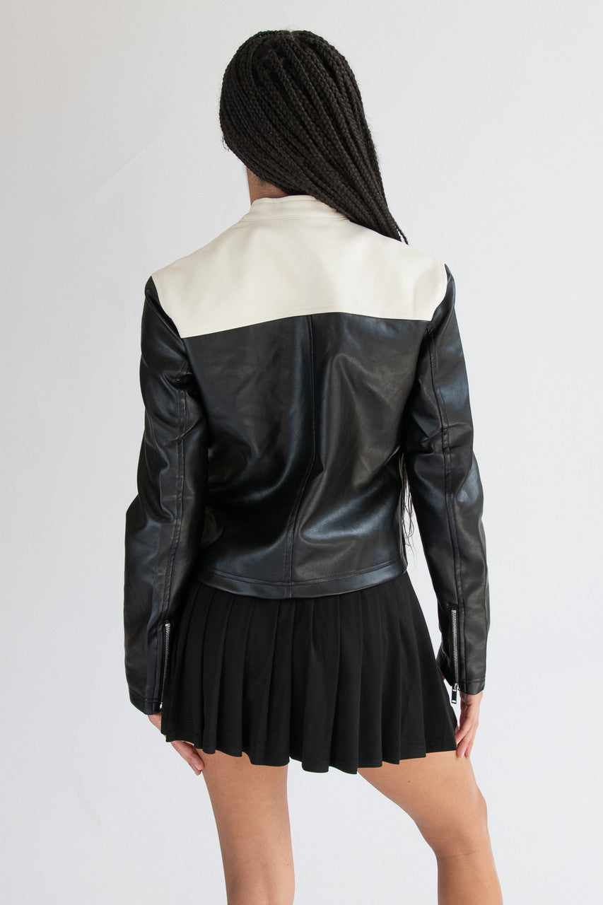 Pleather Colorblock Moto Jacket