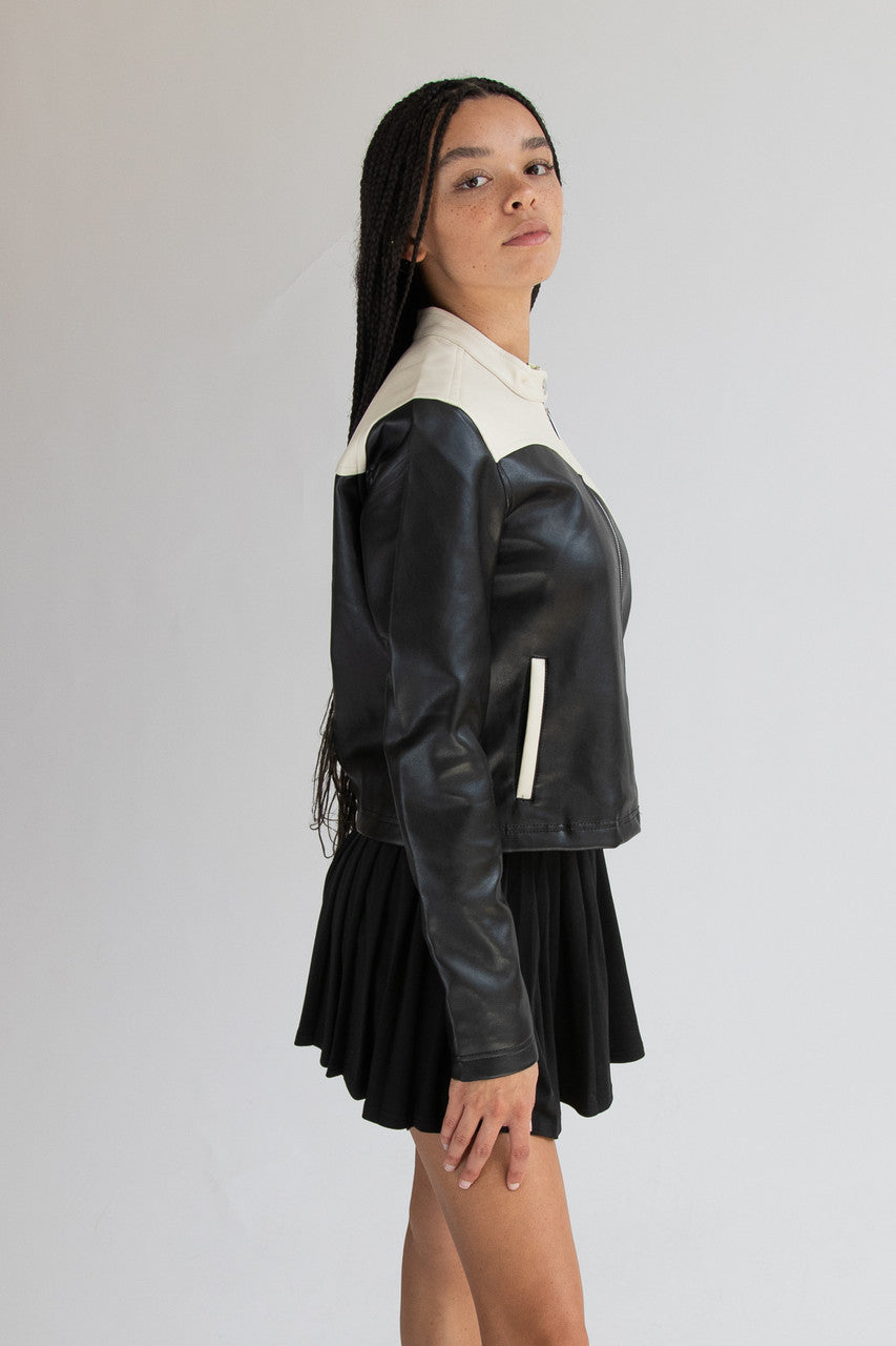 Pleather Colorblock Moto Jacket