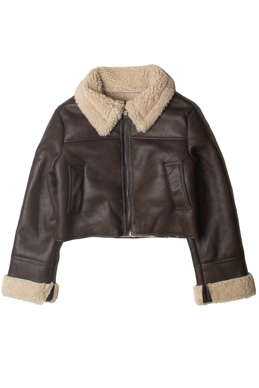 Faux Fur Lined Pleather Bomber Jacket