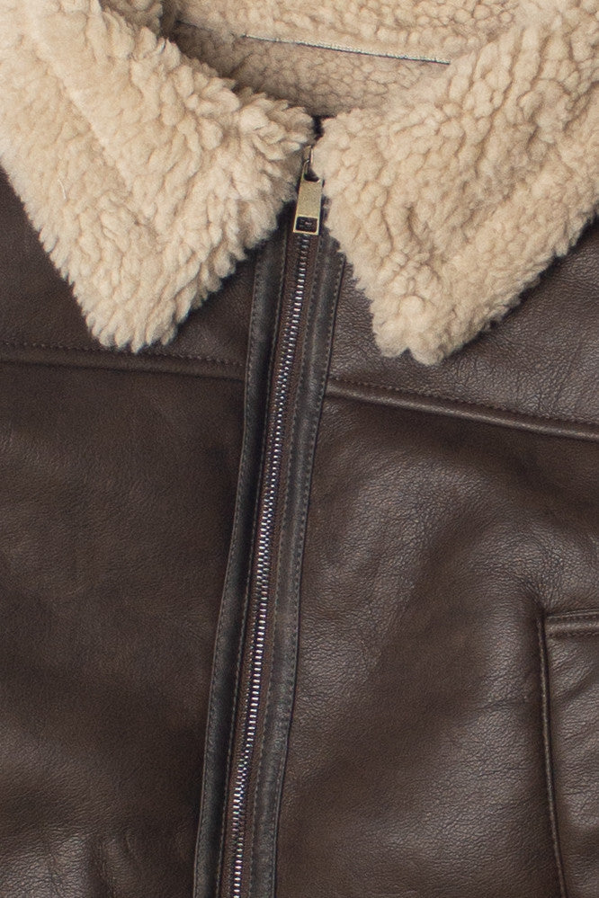 Faux Fur Lined Pleather Bomber Jacket
