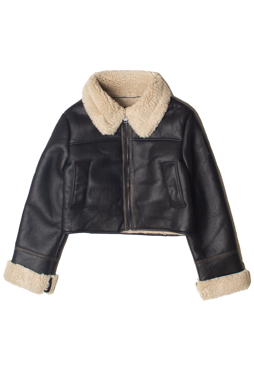 Faux Fur Lined Pleather Bomber Jacket