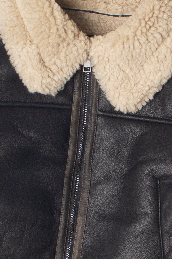 Faux Fur Lined Pleather Bomber Jacket