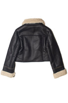 Faux Fur Lined Pleather Bomber Jacket