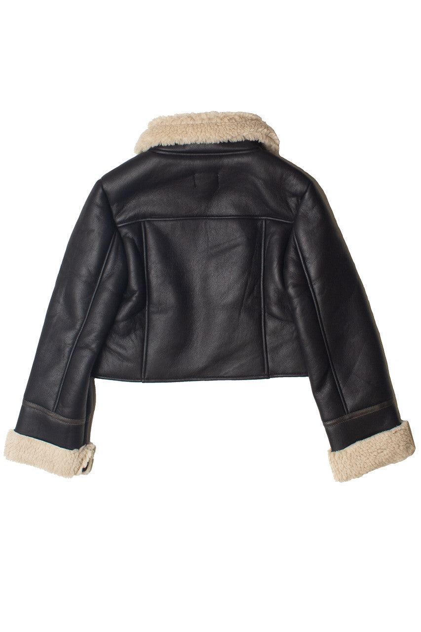 Faux Fur Lined Pleather Bomber Jacket