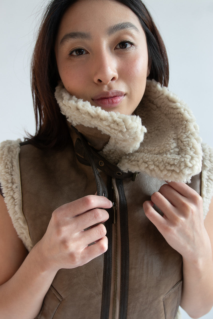 Faux Fur Lined Buckle Pleather Vest