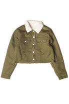 Olive Green Sherpa Lined Denim Jacket